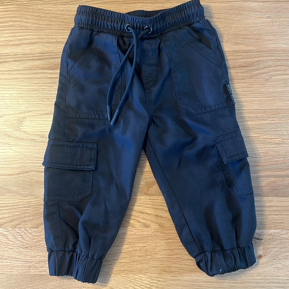 Little Bipsy Black Joggers. 12-18months.